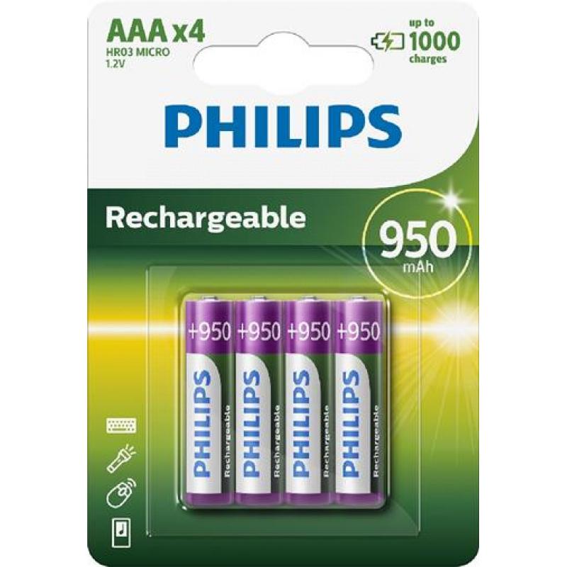 R03 MULTILIFE B4, Батарейка Philips Rechargeable 950 mAh AAA B4 (4шт.),
