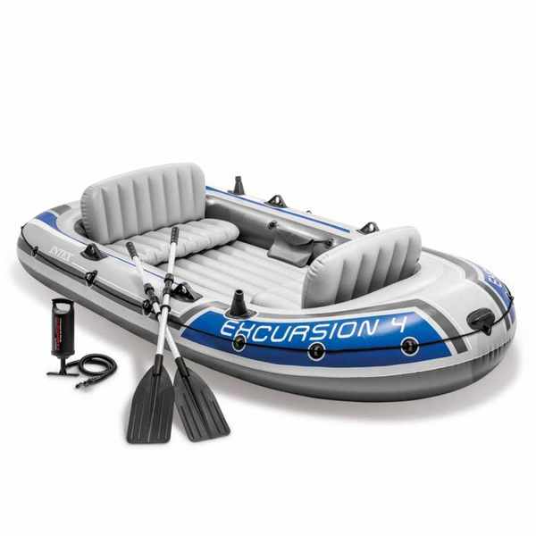 68324, Надувная лодка EXCURSION 4  315x165x43см (весла и насос в комплекте),
Надувная лодка EXCURSION 4 (315x165x43см)
Лодка Excursion-4 (Intex 68324) является привлекательным круизёром для интересных походов по разным водоемам (рекам, озерам).
Удобные сидения с надувными спинками создают полный комфорт. Недаром лодка, созданная для 4-х путешественников, называется «Экскурсия». В комплекте: весла из алюминия; ручной насос.
Лодка произведена из ПВХ “Super Tough” по передовой технологии спайки деталей сваркой высокочастотным током. ПВХ сплавляется в монолит и обеспечивает швам увеличенную прочность. Достоинством такой сварки является особый контроль качества соединений. Соединение без клея также уменьшает массу лодки и повышает герметичность. Все лодки Intex типа “EXCURSION” (серого цвета) выполнены из более плотного материала – 0.75см, чем лодки Intex других типов.
Надувной пол выполнен с перегородками, располагающимися параллельно бортам, создавая продольные каналы. Пол данной конструкции значительно повышает плавучесть и жёсткость лодки, что создает возможность преодоления перекатов на реках. Такой пол также предотвращает неприятный конденсат при охлаждении днища холодной водой.
Основные характеристики товара:
Дно:   надувное
Максимальная нагрузка: 400kг
Материал:     Super Tough (высокотехнологичный поливинилхлорид)
Толщина материала:    0,75 мм