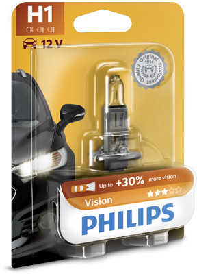 12258PRB1, Лампа H1 Vision +30% 12V 55W P14.5S Blister