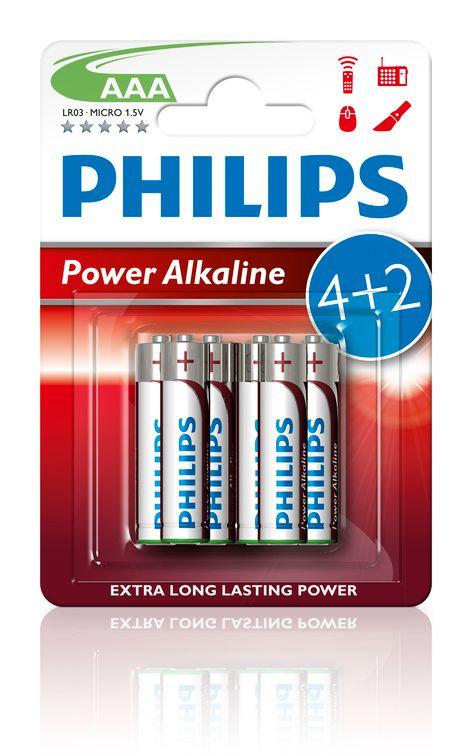 LR03 Powe Alkaline B6, Батарейка Philips Power Alkaline AAA B6 (6 шт.),
