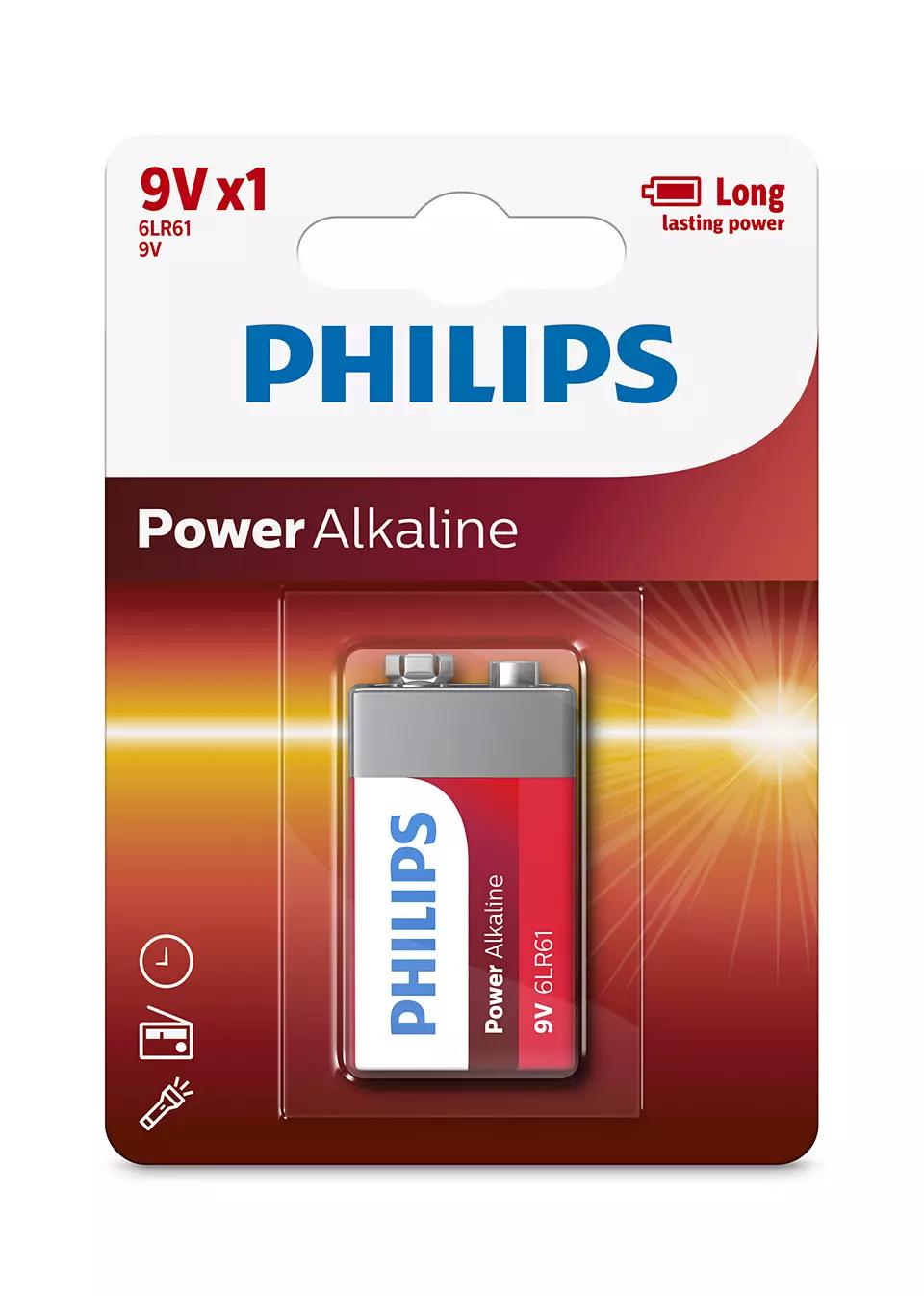 6LR61/9V Power Alkalin, Батарейка Philips 9V Power Alkaline B1 (1 шт.),
