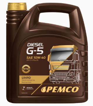 10W40 DIESEL G-5 5L, Масло моторное Pemco,
Pemco Diesel G-5 - полусинтетическое Ultra High Performance Diesel (UHPD) моторное масло, удовлетворяющее самым жестким требованиям производителей грузовых автомобилей. Синтетические компоненты обеспечивают высокий уровень эксплуатационных свойств. Обладает оптимальными низко-температурными характеристиками. Обеспечивает стабильную вязкость в широком диапазоне температур окружающей среды. Надежно защищает детали двигателя от износа и задира, как при холодном старте, так и при высоких рабочих температурах. Способствует экономичной работе двигателя.

Соответствует следующим спецификациям и/или допускам:
SAE 10W-40; UHPD; API CI-4/SL; ACEA E7/A3/B4;
VOLVO VDS-3; MTU Type 2; GLOBAL DHD-1;
MACK EO-M Plus; RENAULT RLD/RLD-2;
CUMMINS 20071/72/76/77/78; CAT ECF-2/ECF-1-a;
DEUTZ DQC III-05