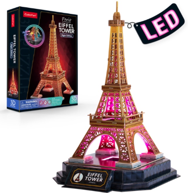L534h, Пазлы 3D “Эйфелева башня” со светодиодной подсветкой, 51 элемент