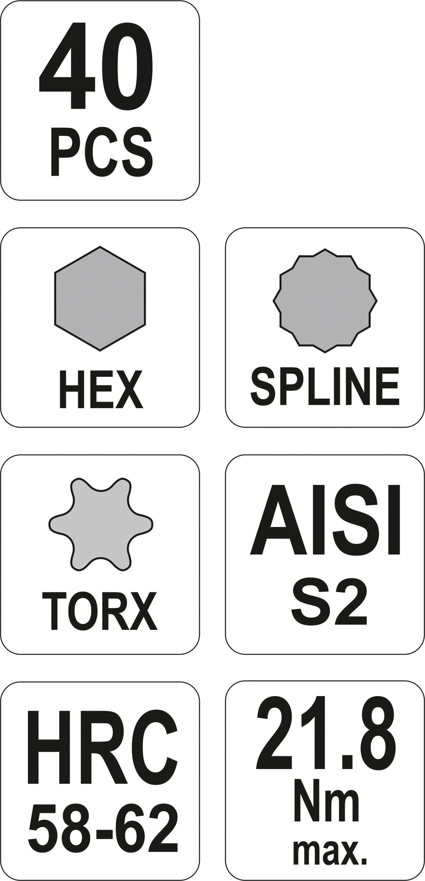 YT-0400, Set de biti 1/2", 3/8" HEX SPLINE TORX CrV (40 buc),
Lubrifiant universal 500ml