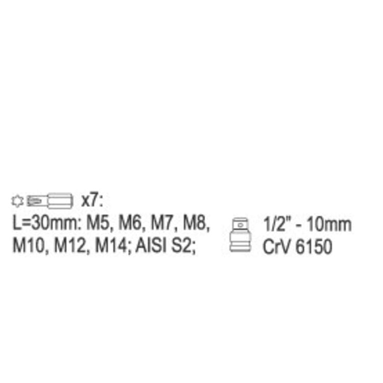 YT-0418, Set de biti speciale 1/2" RIBE M5-M14 L30mm (8 buc),
Lubrifiant universal 500ml