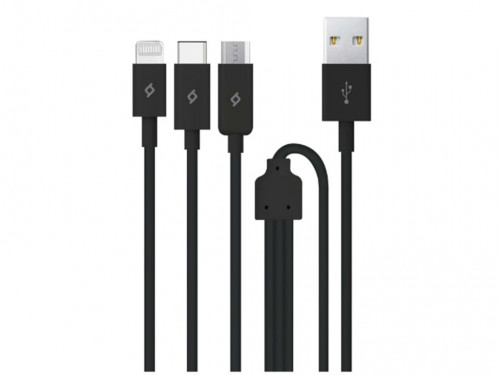2DK7521S, Сablu Trio USB to Type-C, Lightning, Micro-USB 2.1A (1.2m)